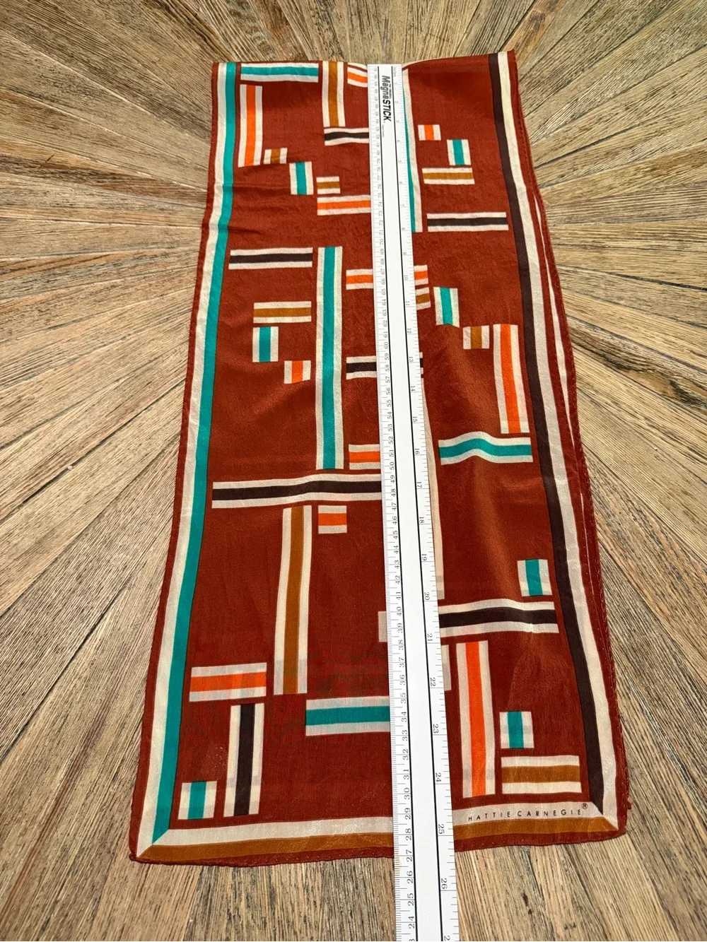 Vintage Hattie Carnegie Silk Scarf Mod Geometric Rust Orange MCM Fall color